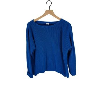 Poetry Blue Boat Neck Knit Sweater Size 10 100% Cotton Coastal Sustainable